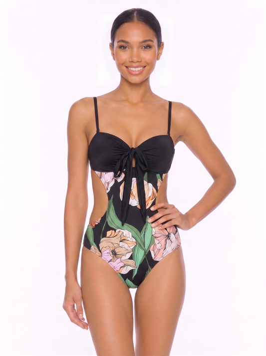 Sweetheart One-Piece Swimsuit with Waist Cutouts and Self-Tie Bow