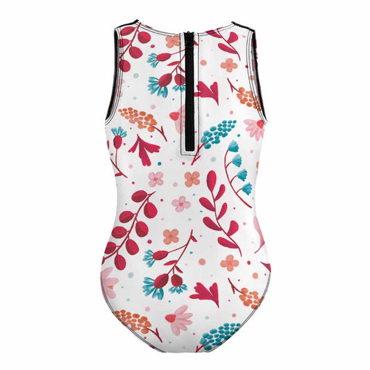 Girls' High-Neck Racerback Zip One-Piece Swimsuit, product view 2