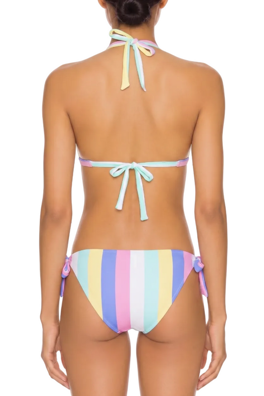 Pastel Striped Halter Triangle Bikini Set