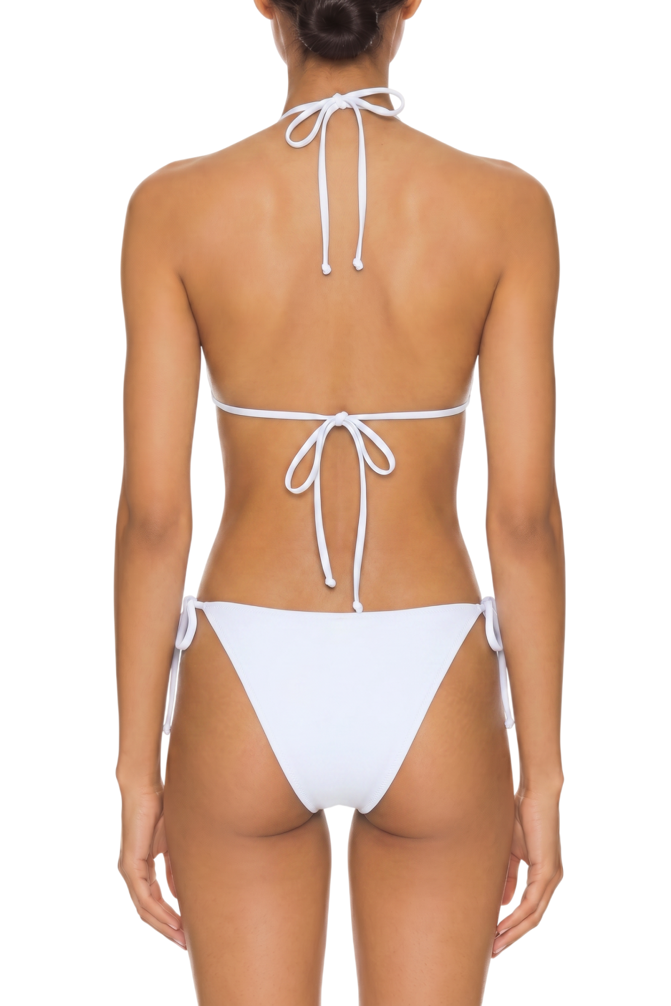 fabric:matte nylon | view:04 | White tie-back bikini set shown from the back on a white background
