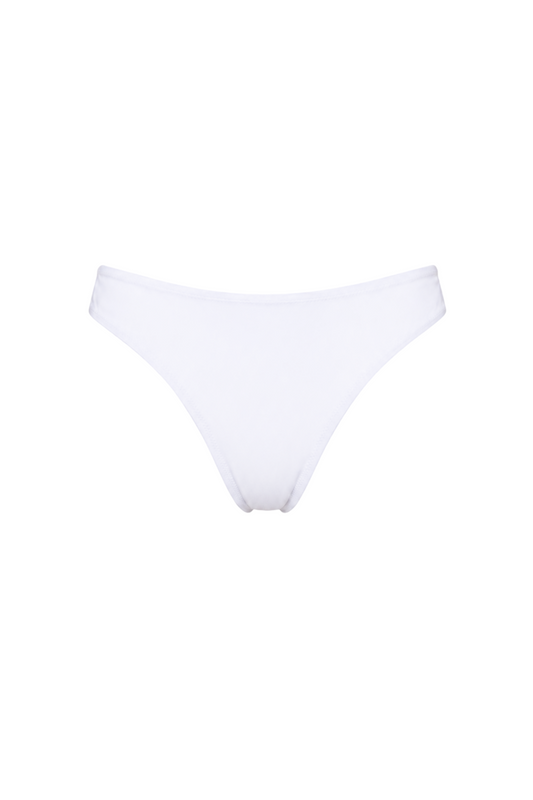 fabric:matte polyester | view:02 | White high-cut bikini bottom shown front view on a plain white background