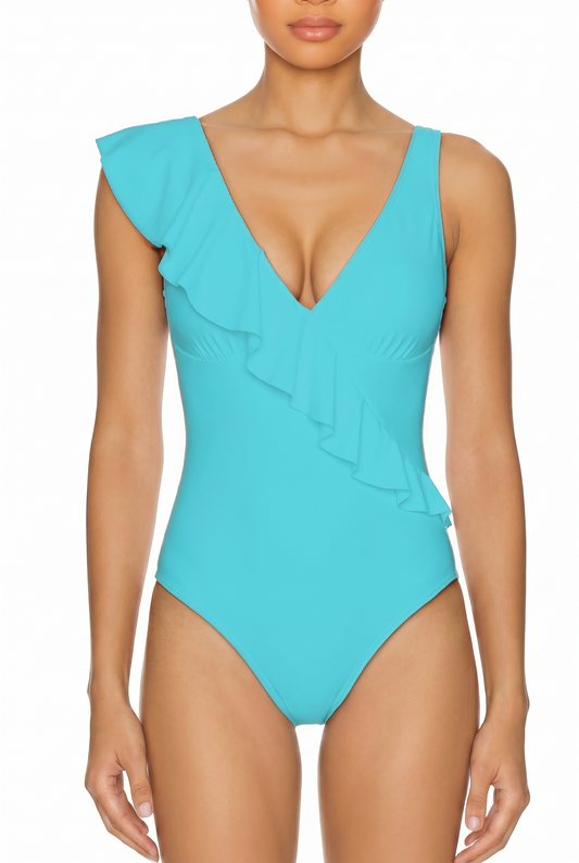 V-Neck Ruffle One-Piece Swimsuit | SWOP006