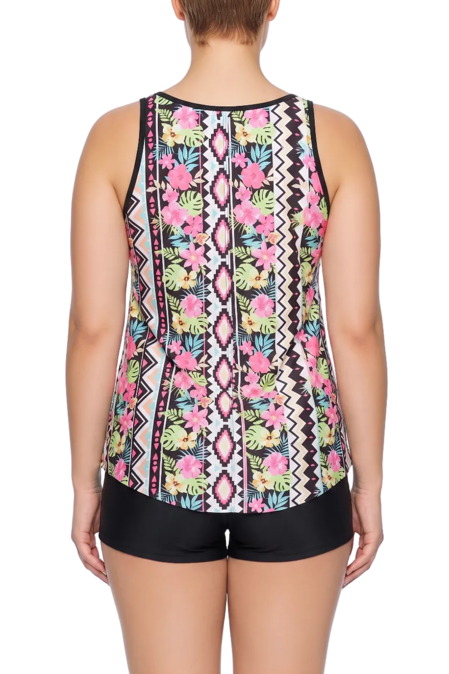 Relaxed Scoop Neck Tankini Top with Center Bow and Wide Straps | SWPLT008