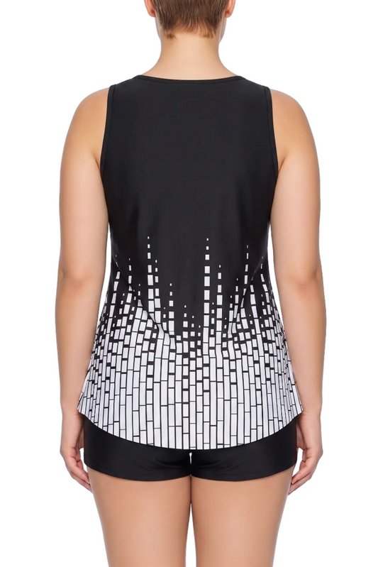 Relaxed-Fit Scoop Neck Tankini Top with Self-Tie Drawstring | SWPLT012