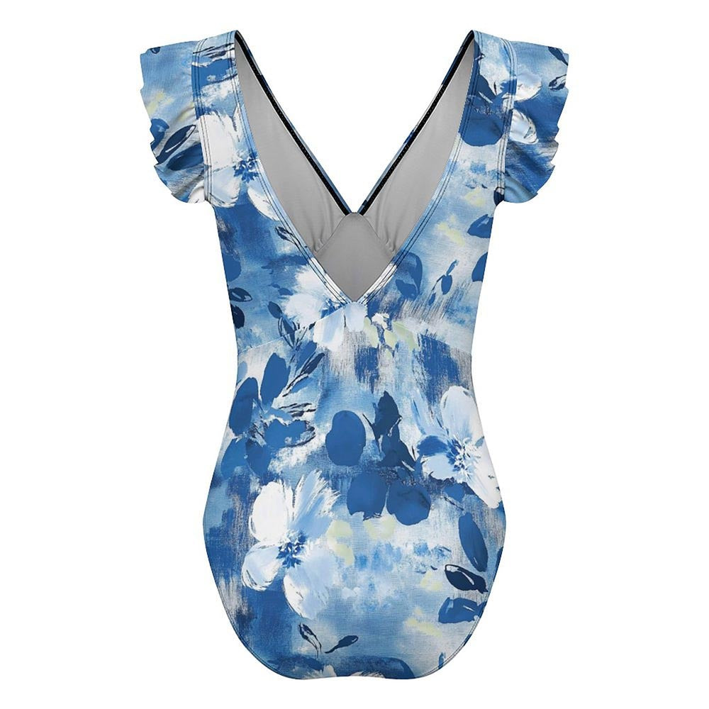 Ruffle-Shoulder Plunge One-Piece Swimsuit, product view 6