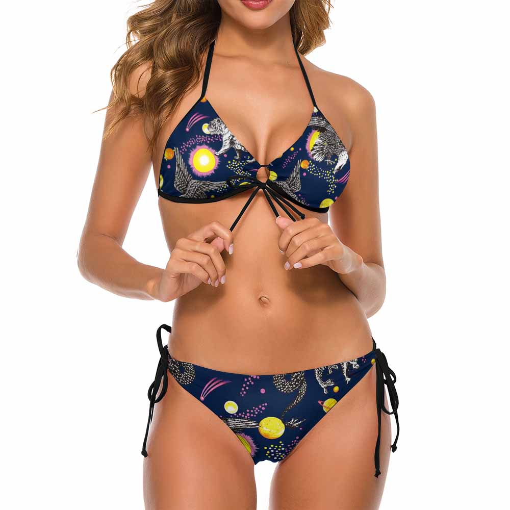 Ruched Lace-Up Triangle Bikini Set, product view 5