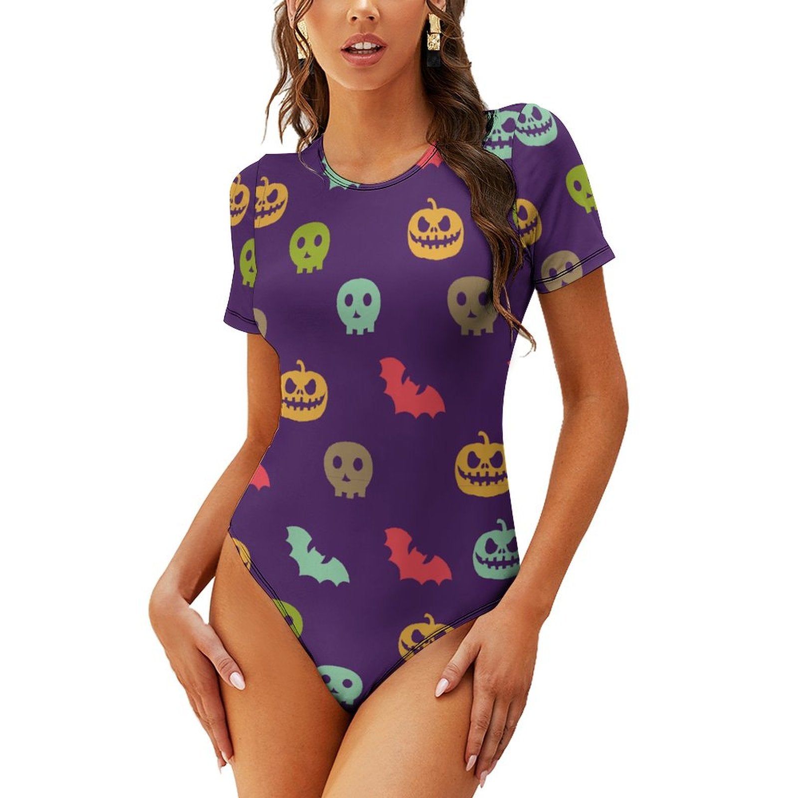 Short-Sleeve Scoop-Neck One-Piece Swimsuit