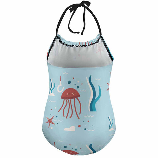 Girls' Contrast-Trim Halter One-Piece Swimsuit, product view 2