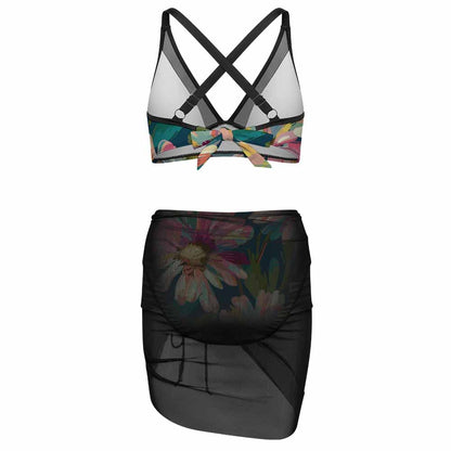 V-Neck Mesh-Overlay Skirted Bikini Set, product view 6