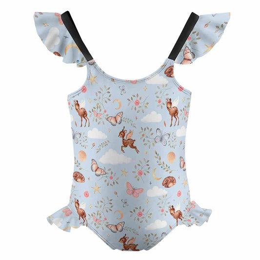 Girls' Flutter-Sleeve Open-Back One-Piece Swimsuit, product view 2