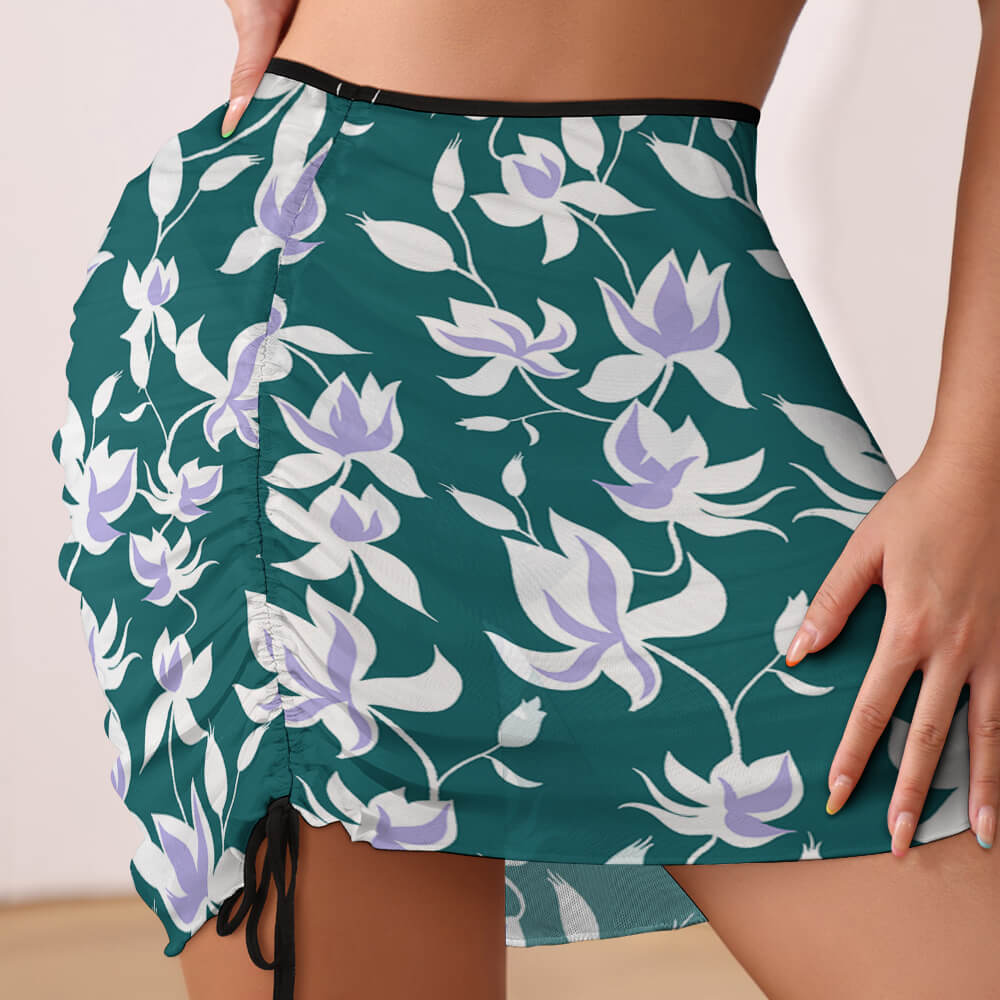 Ruched Side-Tie Mesh Cover-Up Skirt, product view 2