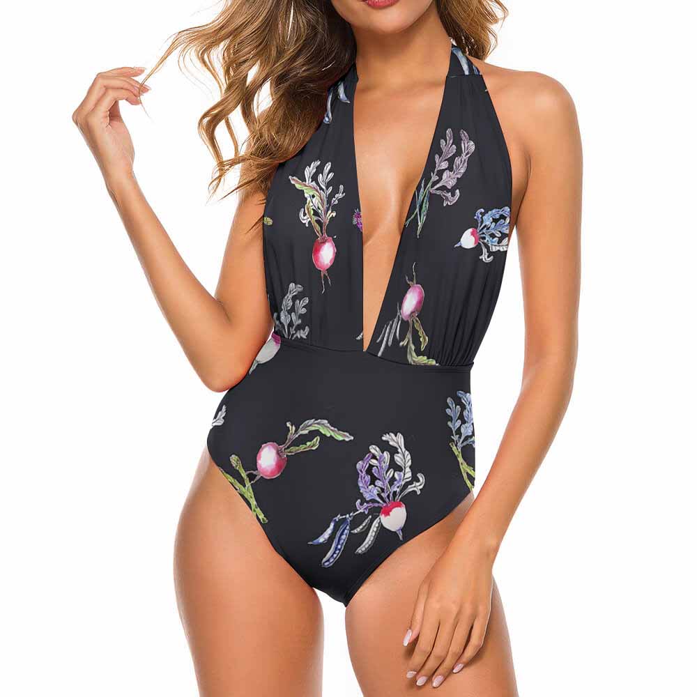 Plunge Halter Lace-Up One-Piece Swimsuit, product view 5