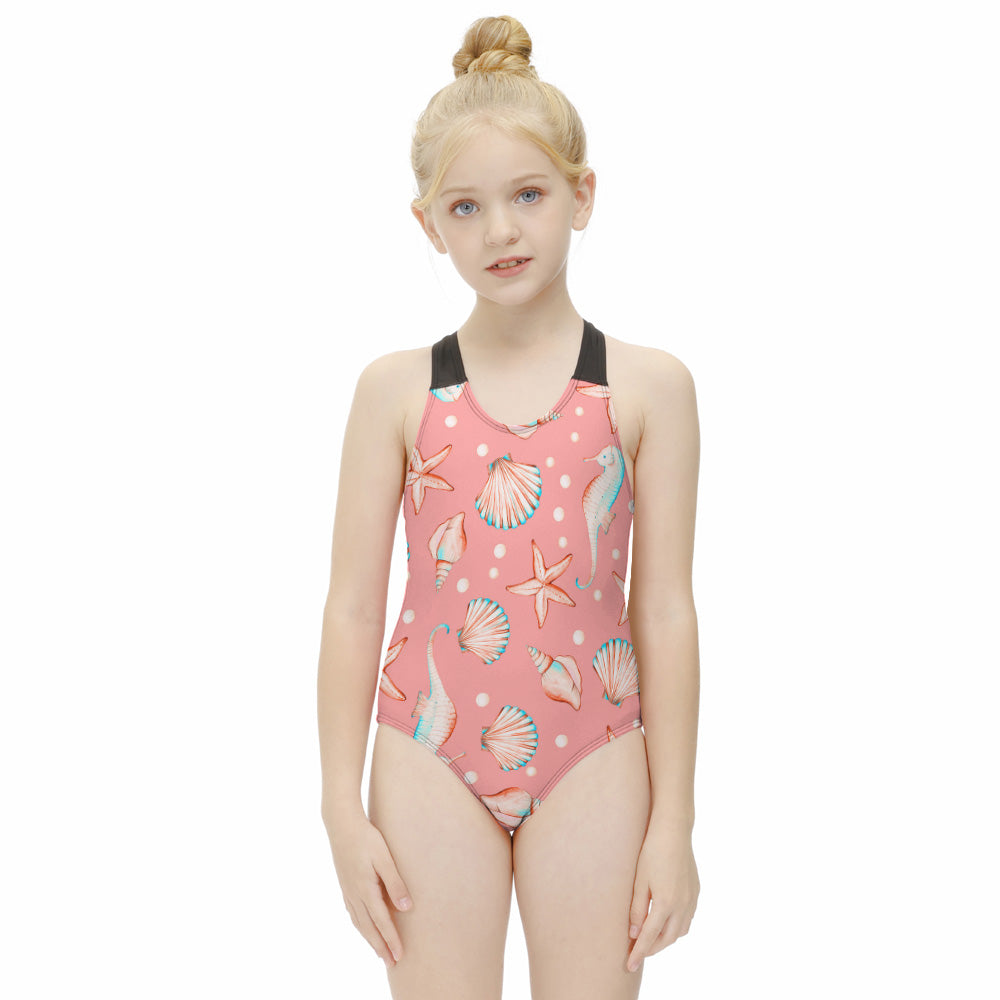 Girls' Cross-Back V-Neck One-Piece Swimsuit, product view 3