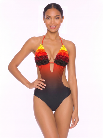 Halter One-Piece Swimsuit with Keyhole and Waist Cutouts