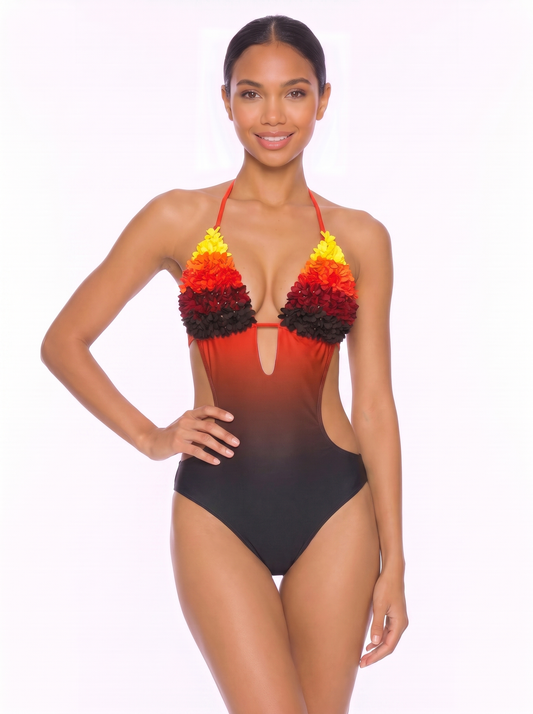 Halter One-Piece Swimsuit with Keyhole and Waist Cutouts