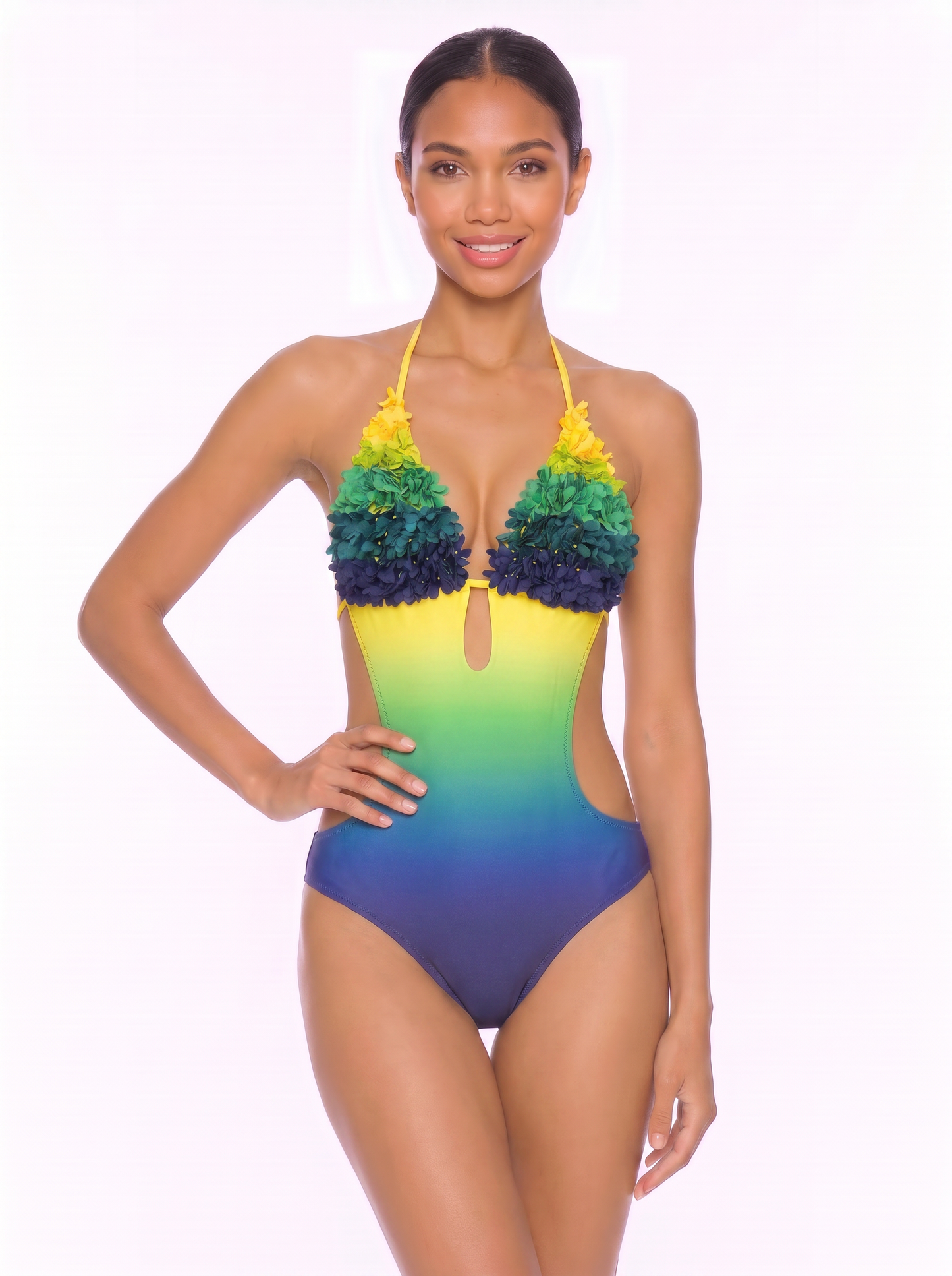 Halter One-Piece Swimsuit with Keyhole and Waist Cutouts