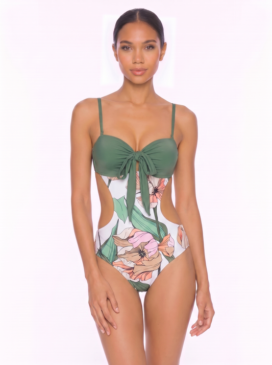 Sweetheart One-Piece Swimsuit with Waist Cutouts and Self-Tie Bow