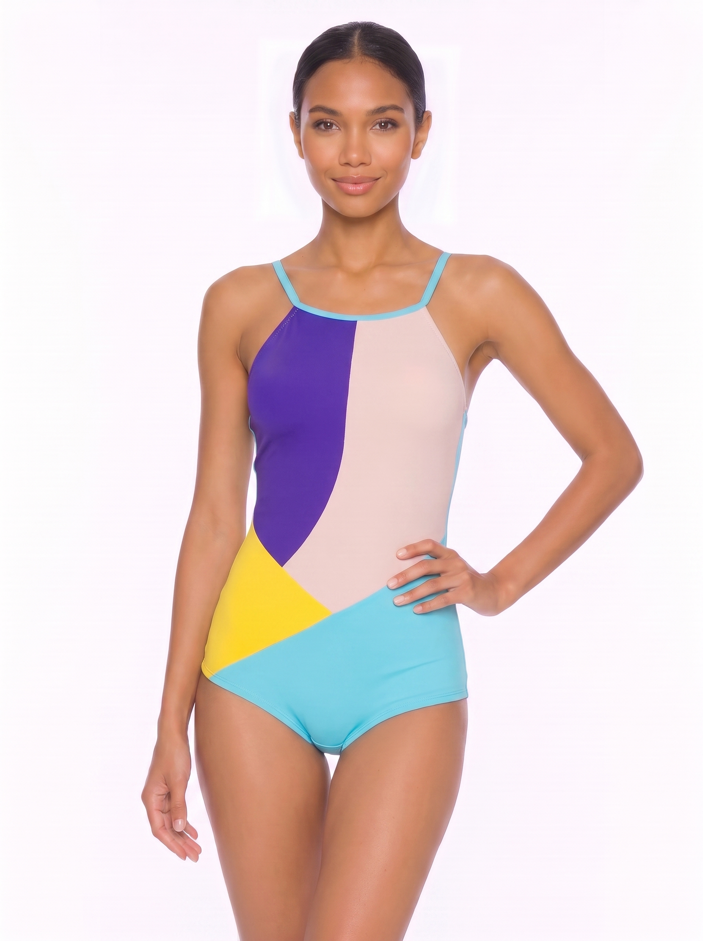 Boy-Short One-Piece Swimsuit with Keyhole Back and Self-Tie Bow