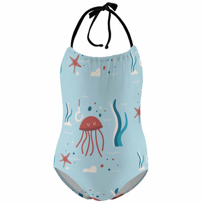 Girls' Contrast-Trim Halter One-Piece Swimsuit