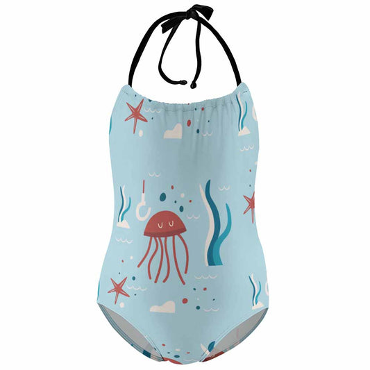 Girls' Contrast-Trim Halter One-Piece Swimsuit