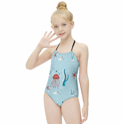Girls' Contrast-Trim Halter One-Piece Swimsuit, product view 6