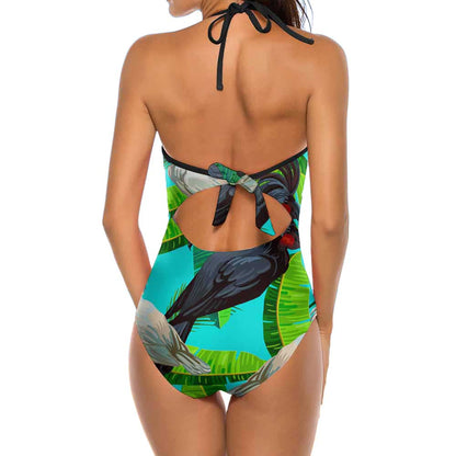 Plunge Mesh-Waist Tummy-Control One-Piece Swimsuit, product view 4
