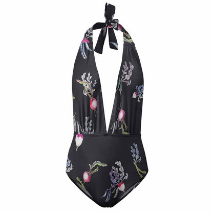 Plunge Halter Lace-Up One-Piece Swimsuit, product view 2