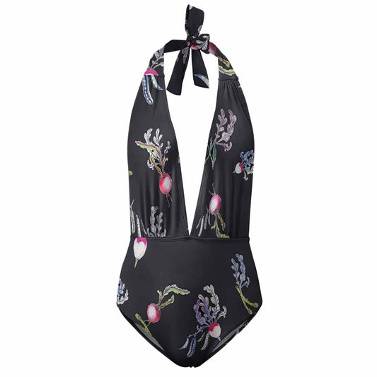 Plunge Halter Lace-Up One-Piece Swimsuit, product view 2