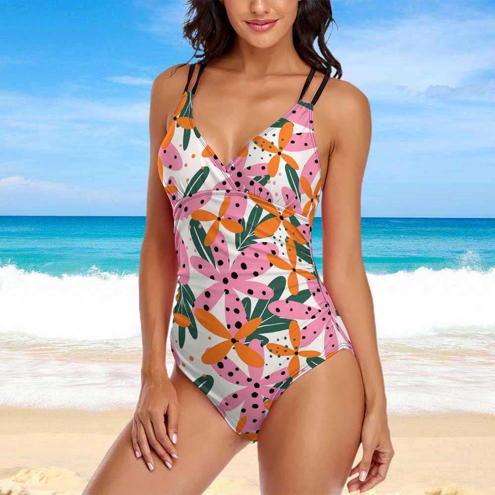 Scoop-Neck Lace-Up Side One-Piece Swimsuit, product view 2