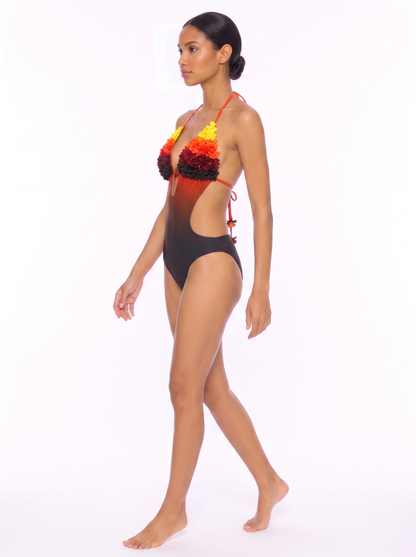 Halter One-Piece Swimsuit with Keyhole and Waist Cutouts