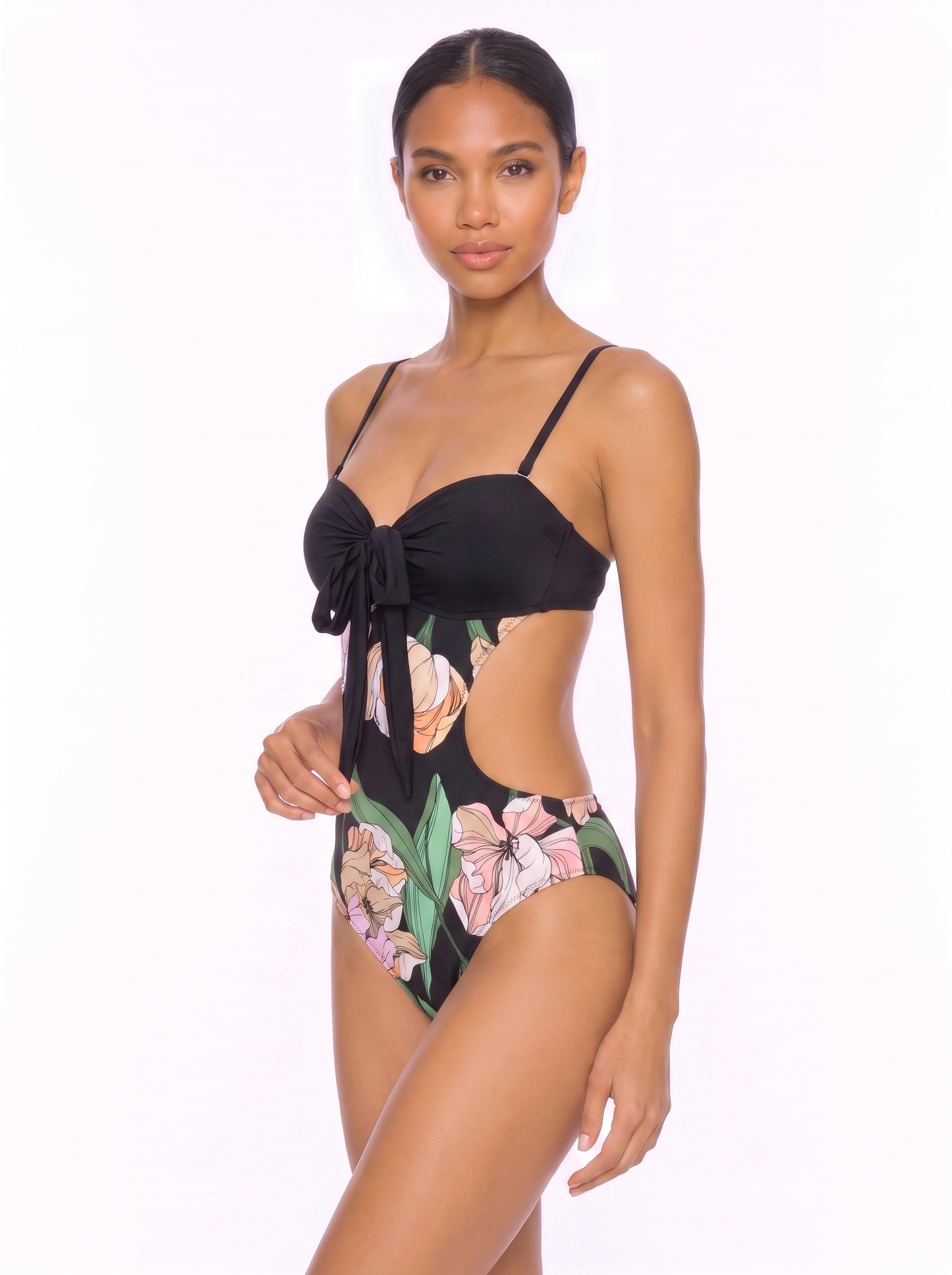 Sweetheart One-Piece Swimsuit with Waist Cutouts and Self-Tie Bow