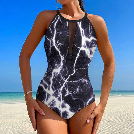 High-Neck Racerback Mesh One-Piece Swimsuit, product view 2