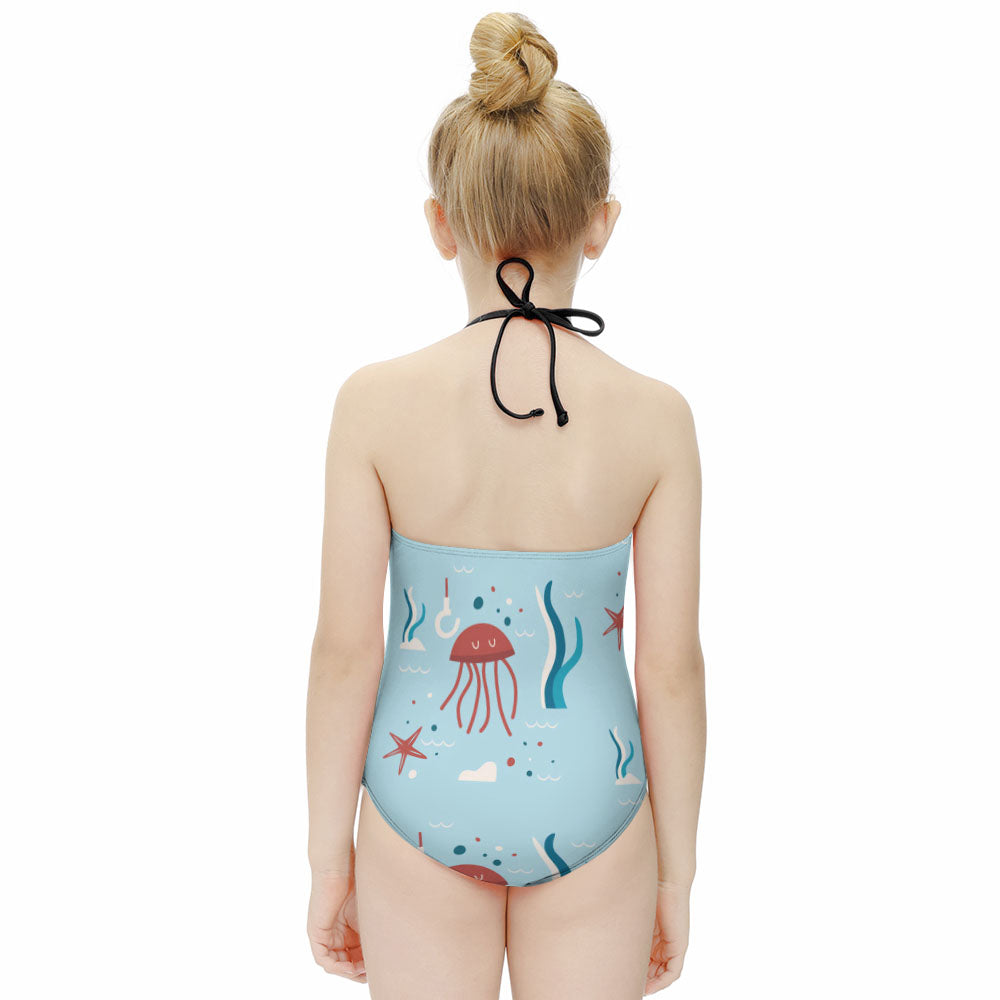 Girls' Contrast-Trim Halter One-Piece Swimsuit, product view 4