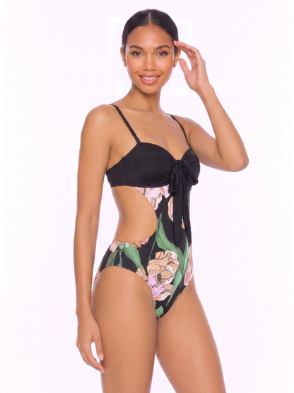 Sweetheart One-Piece Swimsuit with Waist Cutouts and Self-Tie Bow