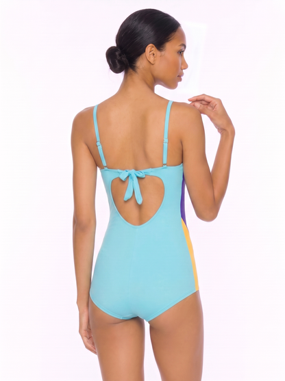 Boy-Short One-Piece Swimsuit with Keyhole Back and Self-Tie Bow