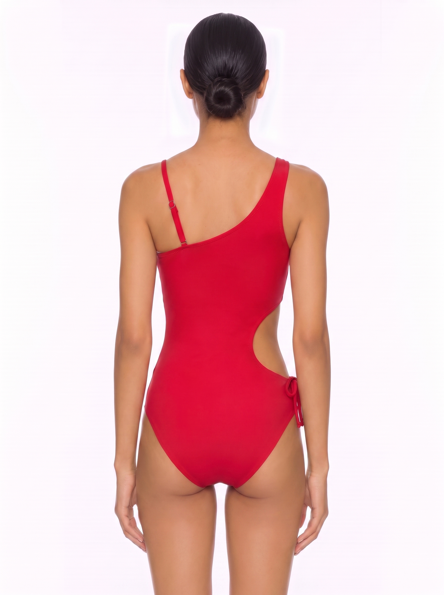 Asymmetric One-Piece Swimsuit with Side Cutouts and Mixed Straps