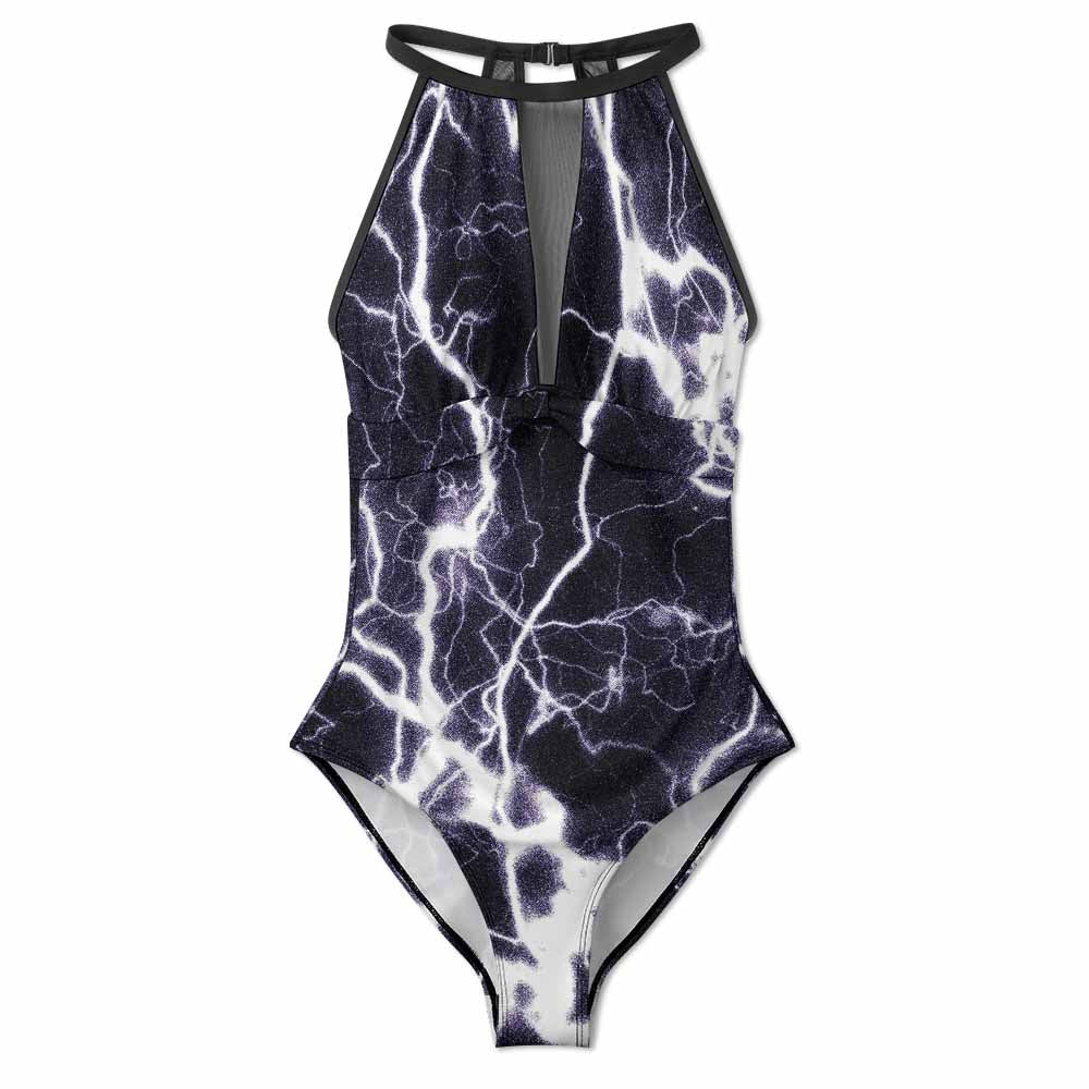 High-Neck Racerback Mesh One-Piece Swimsuit, product view 3