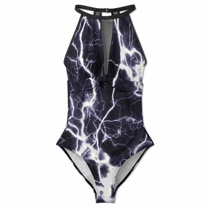 High-Neck Racerback Mesh One-Piece Swimsuit, product view 3