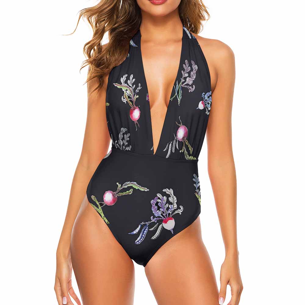 Plunge Halter Lace-Up One-Piece Swimsuit, product view 4
