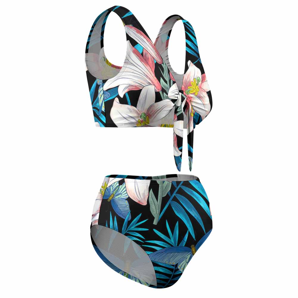 Tie-Front Halter High-Waisted Bikini Set, product view 3