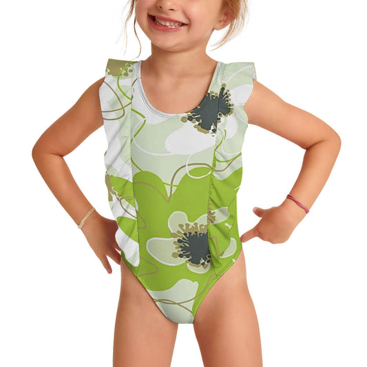 Girls' Flutter-Sleeve Scoop-Neck One-Piece Swimsuit