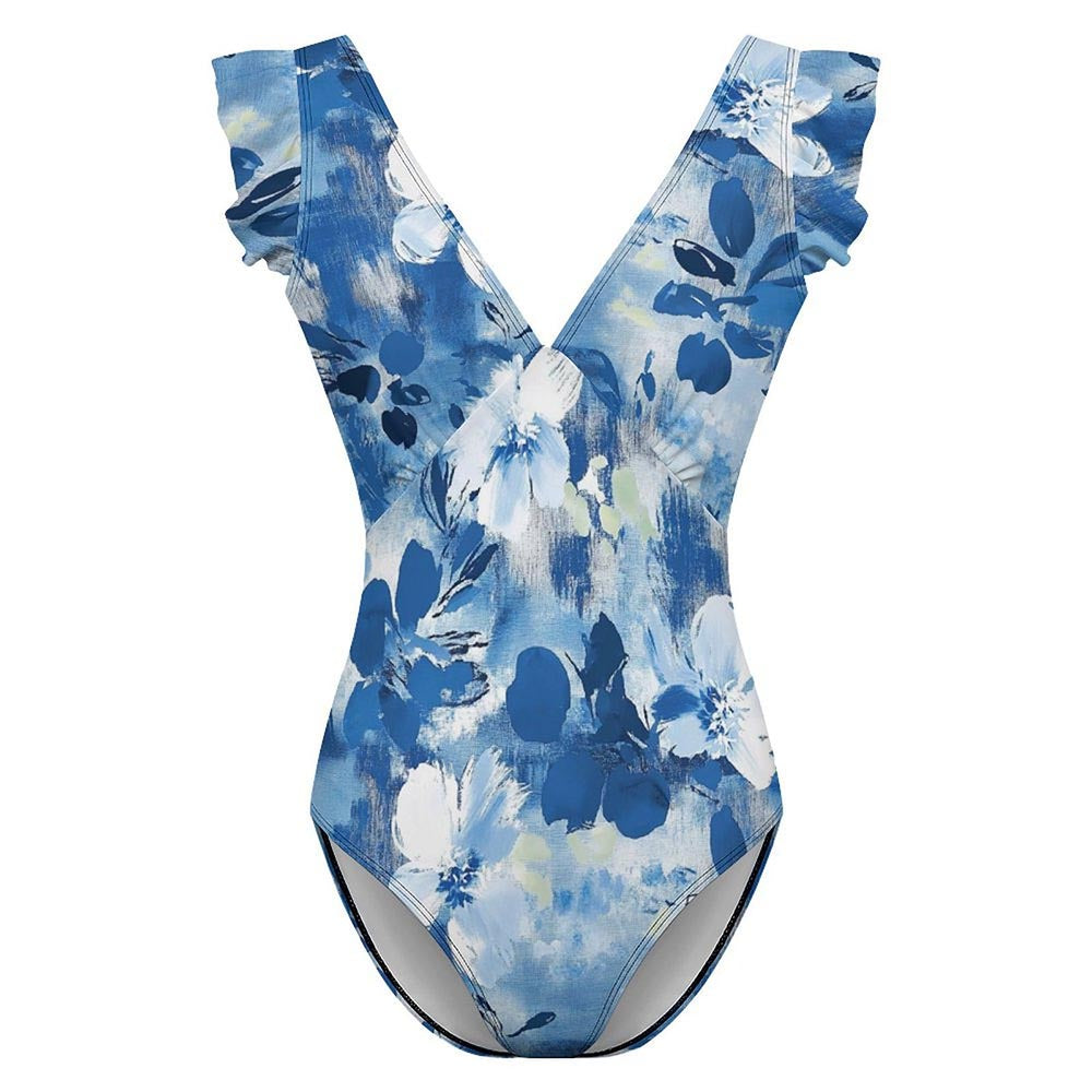 Ruffle-Shoulder Plunge One-Piece Swimsuit, product view 5