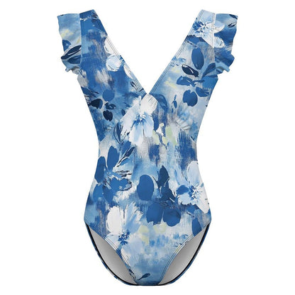 Ruffle-Shoulder Plunge One-Piece Swimsuit, product view 5