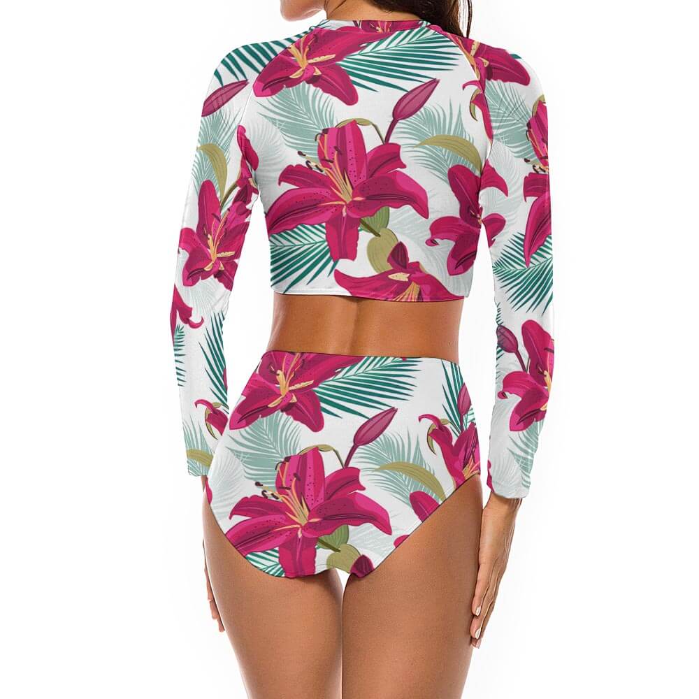 Long-Sleeve Crop Rash Guard Bikini Set, product view 4