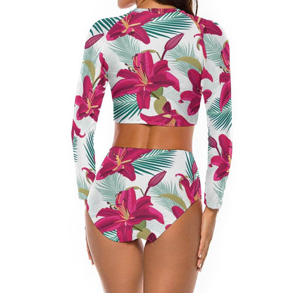 Long-Sleeve Crop Rash Guard Bikini Set, product view 4