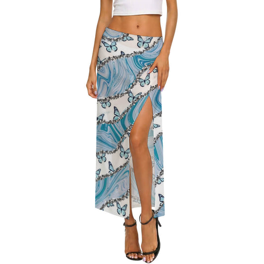 Asymmetric Ruffle Mesh Cover-Up Skirt