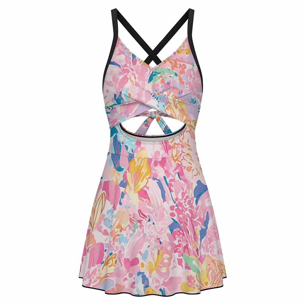 Cross-Front Cutout Swim Dress, product view 4