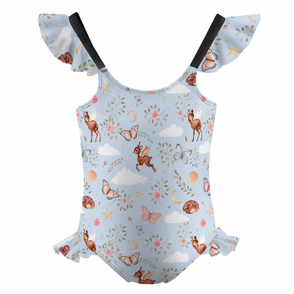 Girls' Flutter-Sleeve Open-Back One-Piece Swimsuit