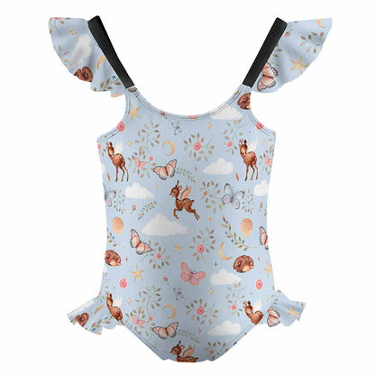 Girls' Flutter-Sleeve Open-Back One-Piece Swimsuit