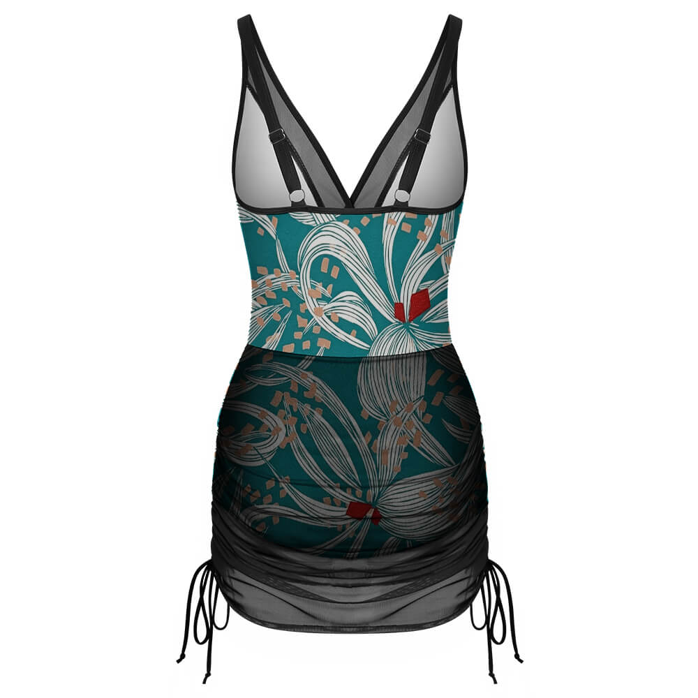Plunge Mesh-Skirt One-Piece Swimsuit, product view 5